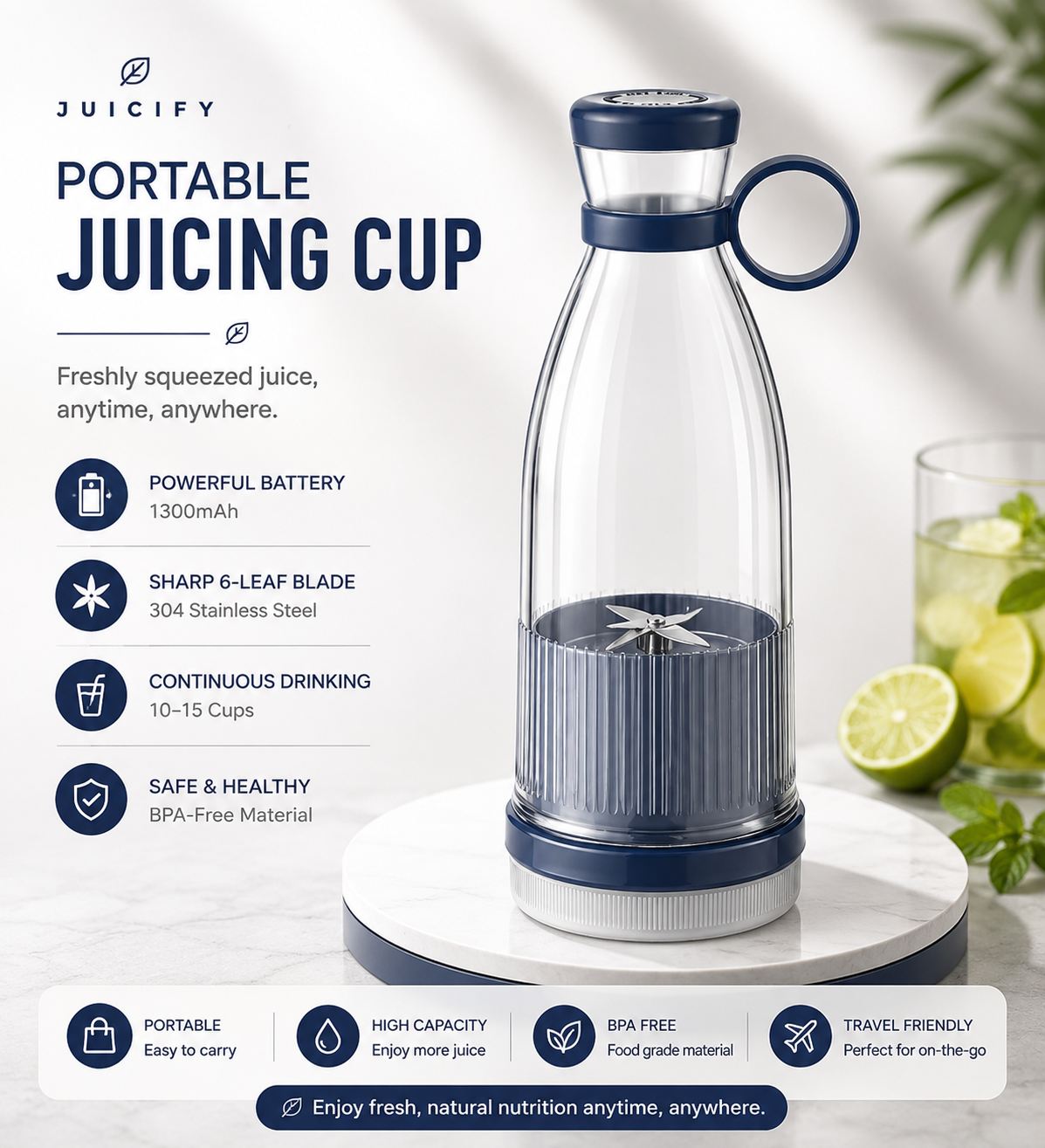Juicify™ Portable Blender – Rechargeable Fruit Juicer Cup