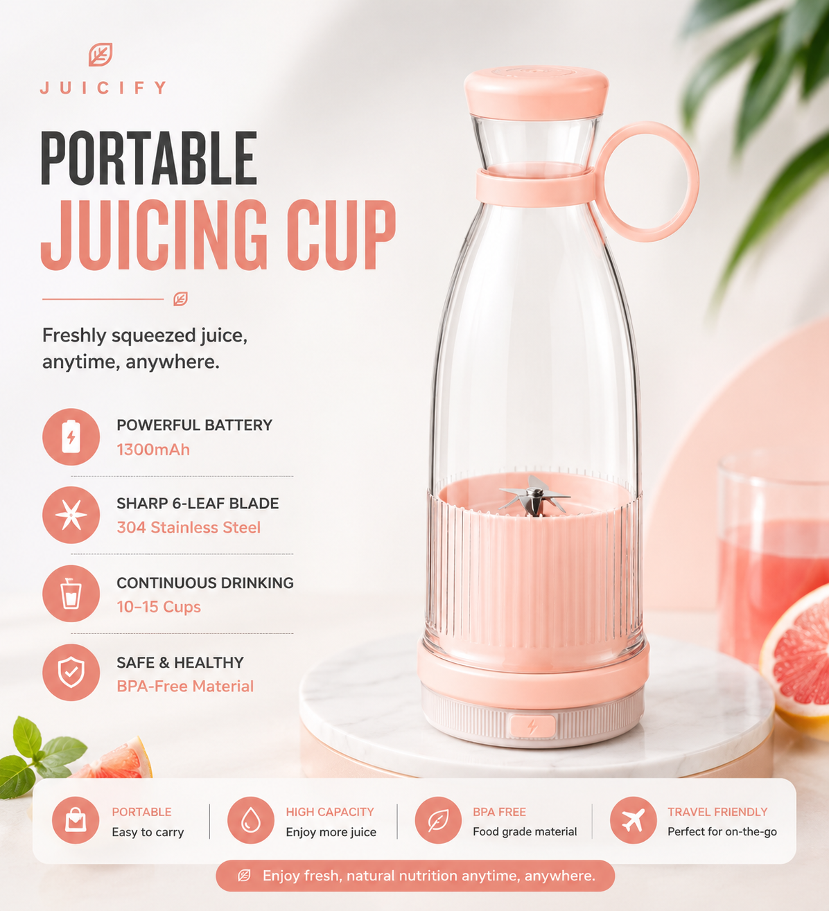 Juicify™ Portable Blender – Rechargeable Fruit Juicer Cup
